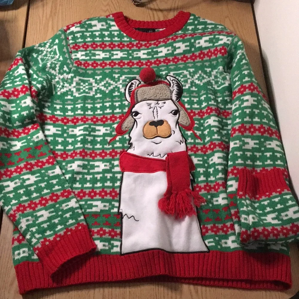 New Women’s Festive Llama 3-D Christmas 🤶 Ugly Sweater Red & Green Size X-Large